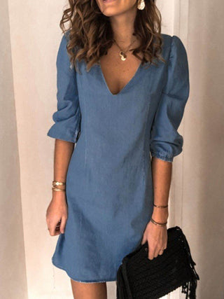 Full Size V-Neck Half Sleeve Dress - Just Believe Boutique