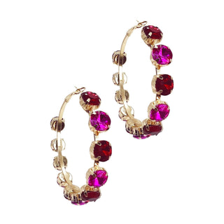 Gemstone Embrace Fuchsia Crystal Hoop Earrings: Fuchsia / One Size - Just Believe Boutique