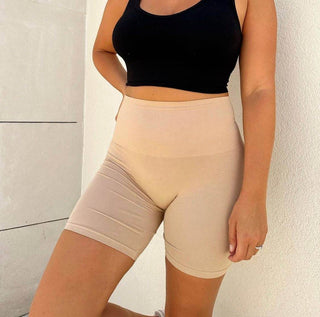 High Waist Bike Shorts: TAN - Just Believe Boutique