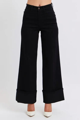 High Waist Reto Wide Leg W/ Cuff - Just Believe Boutique
