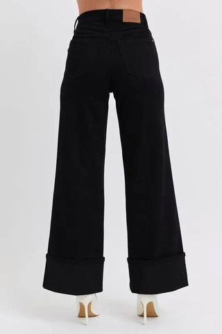 High Waist Reto Wide Leg W/ Cuff - Just Believe Boutique