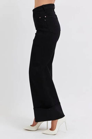 High Waist Reto Wide Leg W/ Cuff - Just Believe Boutique