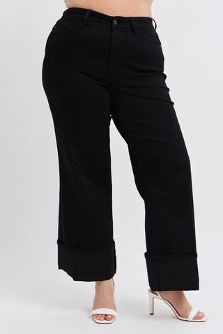 High Waist Reto Wide Leg W/ Cuff - Just Believe Boutique