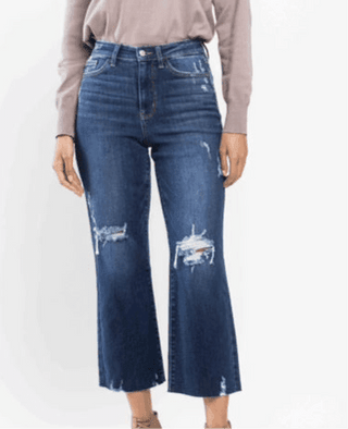 High Waisted Destroyed Crop Wide Leg - Just Believe Boutique
