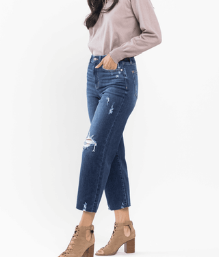 High Waisted Destroyed Crop Wide Leg - Just Believe Boutique