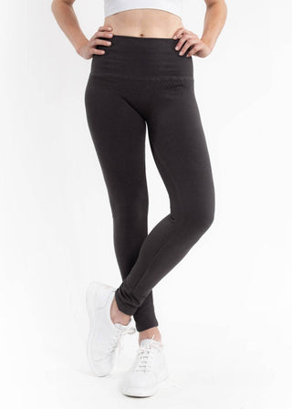 High-waisted charcoal leggings with snug fit and full length