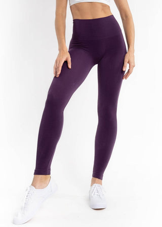 Eggplant purple high-waisted leggings with smooth, second-skin fit