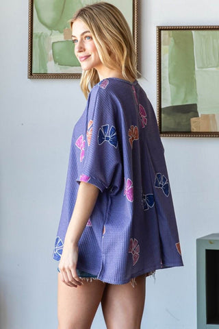 HOPELY Bow Print Waffle Side Slit T-Shirt - Just Believe Boutique