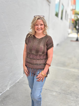 FRINGE CROCHET SWEATER TOP