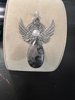 Medium Angel Pendant - Black Stone