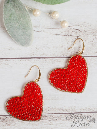 It's a Love Song Heart Sparkle Earrings: Red / One Size - Just Believe Boutique