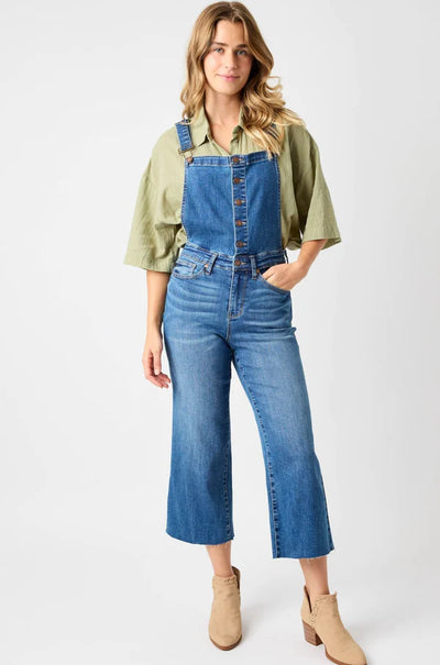 High Waisted Cropped Denim Overalls