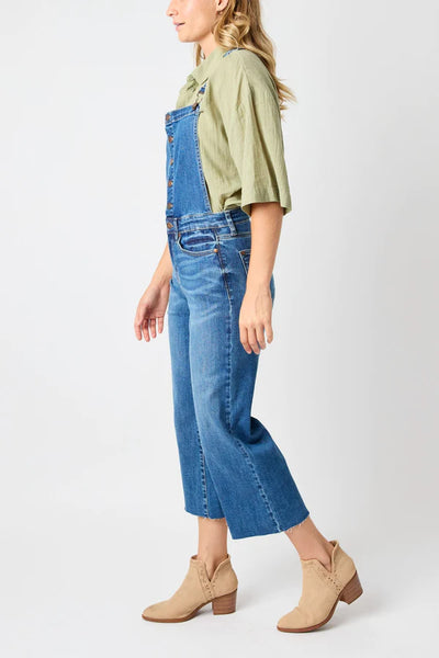 High Waisted Cropped Denim Overalls