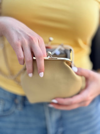 Cleo Coin Purse Crossbody – Vegan Leather Bag – Wheat – lifestyle