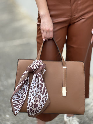 Sybil Convertible Tote Bag – Taupe – model photo