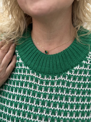 Oval Gemstone Charm Pendant Necklace – Emerald – model photo
