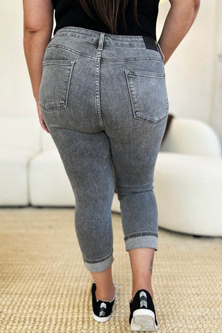 Judy Blue Full Size Button Fly High Waist Cuffed Capris - Just Believe Boutique