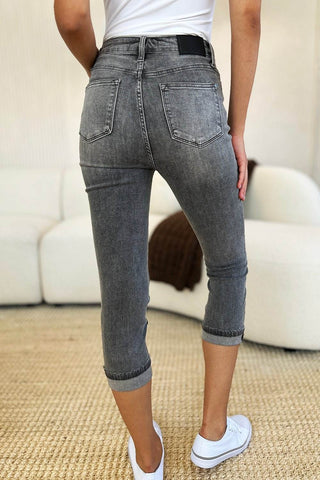Judy Blue Full Size Button Fly High Waist Cuffed Capris - Just Believe Boutique