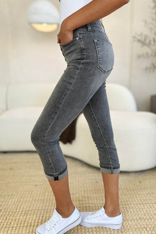 Judy Blue Full Size Button Fly High Waist Cuffed Capris - Just Believe Boutique