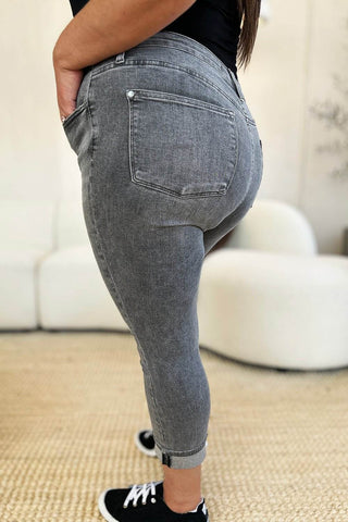 Judy Blue Full Size Button Fly High Waist Cuffed Capris - Just Believe Boutique