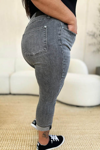 Judy Blue Full Size Button Fly High Waist Cuffed Capris - Just Believe Boutique