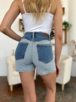 Judy Blue Full Size Color Block Denim Shorts - Just Believe Boutique