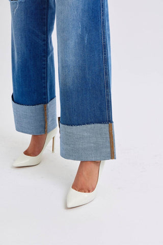 Judy Blue Full Size Distressed High Waist Wide Leg Jeans - Just Believe Boutique