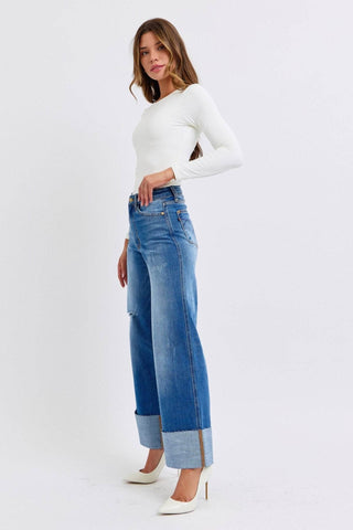 Judy Blue Full Size Distressed High Waist Wide Leg Jeans - Just Believe Boutique