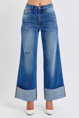 Judy Blue Full Size Distressed High Waist Wide Leg Jeans - Just Believe Boutique