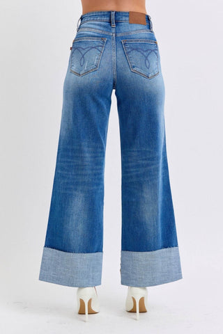 Judy Blue Full Size Distressed High Waist Wide Leg Jeans - Just Believe Boutique