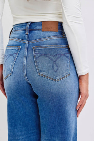 Judy Blue Full Size Distressed High Waist Wide Leg Jeans - Just Believe Boutique