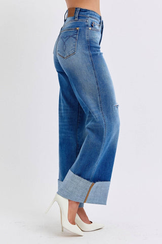 Judy Blue Full Size Distressed High Waist Wide Leg Jeans - Just Believe Boutique