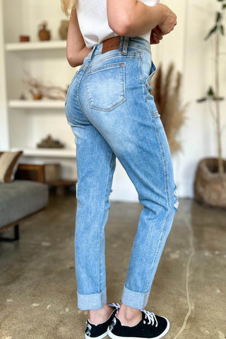 Judy Blue Full Size Distressed Straight Jeans with Patch Pockets - Just Believe Boutique