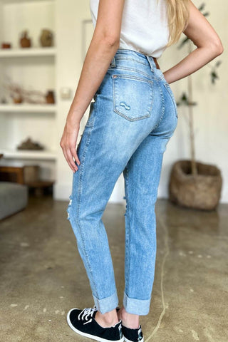 Judy Blue Full Size Distressed Straight Jeans with Patch Pockets - Just Believe Boutique