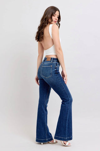 Judy Blue Full Size High Rise Flare Jeans with Pockets Plus Size - Just Believe Boutique