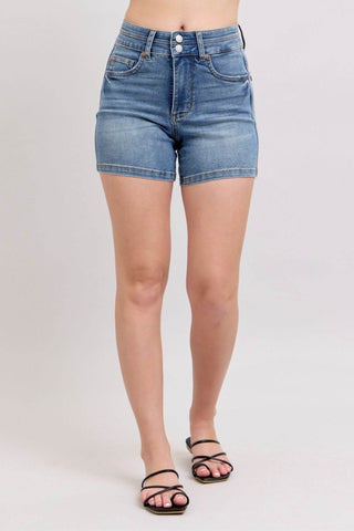 Judy Blue Full Size High Rise Tummy Control Denim Shorts Plus Size - Just Believe Boutique