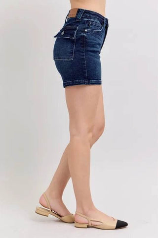 Judy Blue Full Size High Waist Back Flap Pocket Denim Shorts Plus Size - Just Believe Boutique