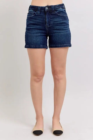 Judy Blue Full Size High Waist Back Flap Pocket Denim Shorts Plus Size - Just Believe Boutique