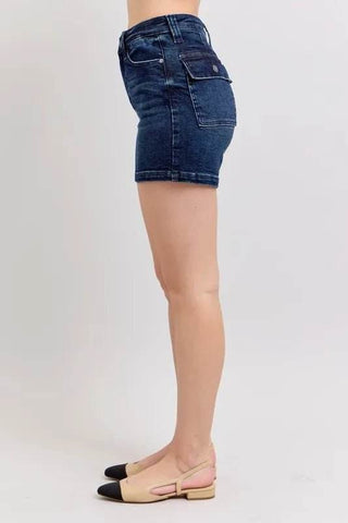 Judy Blue Full Size High Waist Back Flap Pocket Denim Shorts Plus Size - Just Believe Boutique