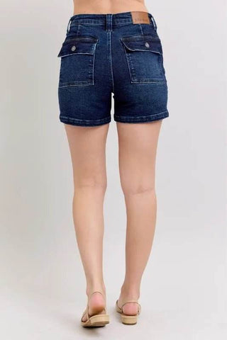 Judy Blue Full Size High Waist Back Flap Pocket Denim Shorts Plus Size - Just Believe Boutique