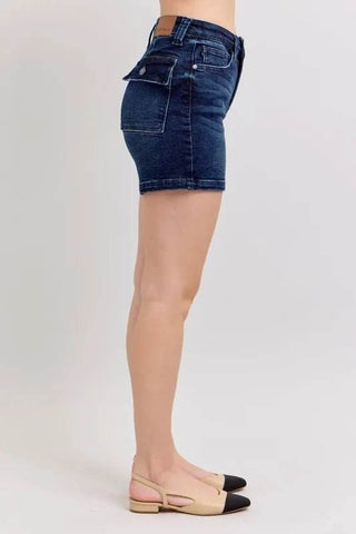 Judy Blue Full Size High Waist Back Flap Pocket Denim Shorts Plus Size - Just Believe Boutique