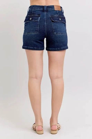 Judy Blue Full Size High Waist Back Flap Pocket Denim Shorts Plus Size - Just Believe Boutique
