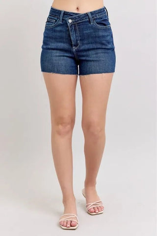 Judy Blue Full Size High Waist Criss - Cross Waistband Denim Shorts Plus Size - Just Believe Boutique