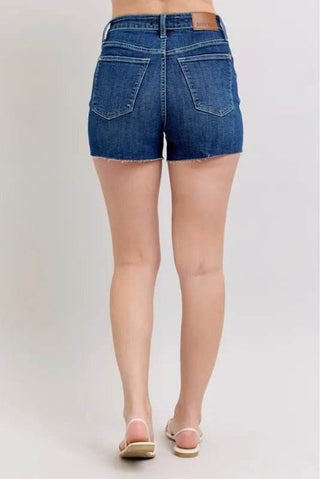 Judy Blue Full Size High Waist Criss - Cross Waistband Denim Shorts Plus Size - Just Believe Boutique