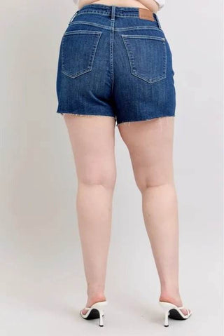 Judy Blue Full Size High Waist Criss - Cross Waistband Denim Shorts Plus Size - Just Believe Boutique