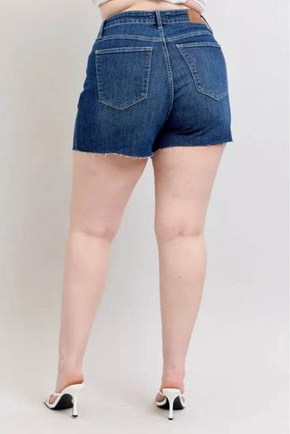 Judy Blue Full Size High Waist Criss - Cross Waistband Denim Shorts Plus Size - Just Believe Boutique