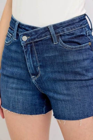 Judy Blue Full Size High Waist Criss - Cross Waistband Denim Shorts Plus Size - Just Believe Boutique