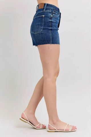 Judy Blue Full Size High Waist Criss - Cross Waistband Denim Shorts Plus Size - Just Believe Boutique