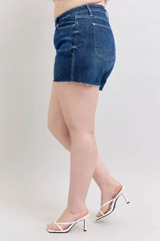 Judy Blue Full Size High Waist Criss - Cross Waistband Denim Shorts Plus Size - Just Believe Boutique
