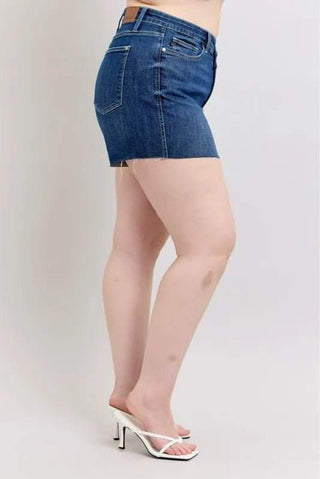 Judy Blue Full Size High Waist Criss - Cross Waistband Denim Shorts Plus Size - Just Believe Boutique